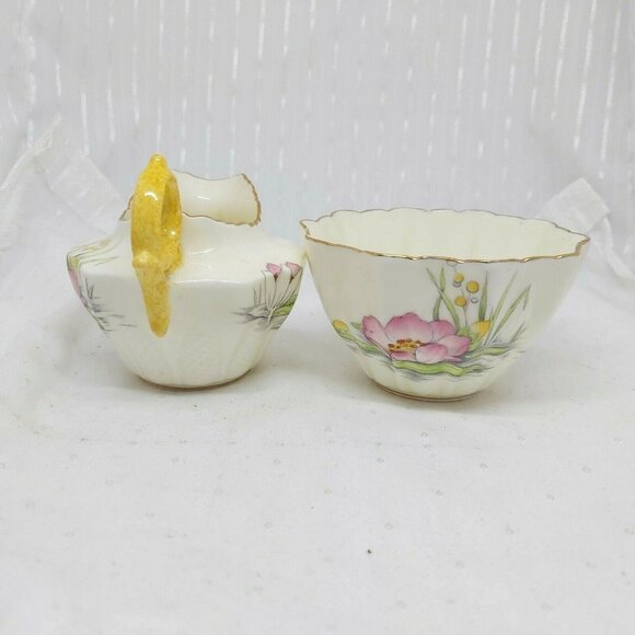 Royal Paragon By Appointment Sugar and Creamer Set-Lily Pads-Pink-Yellow-Weave - Picture 2 of 10
